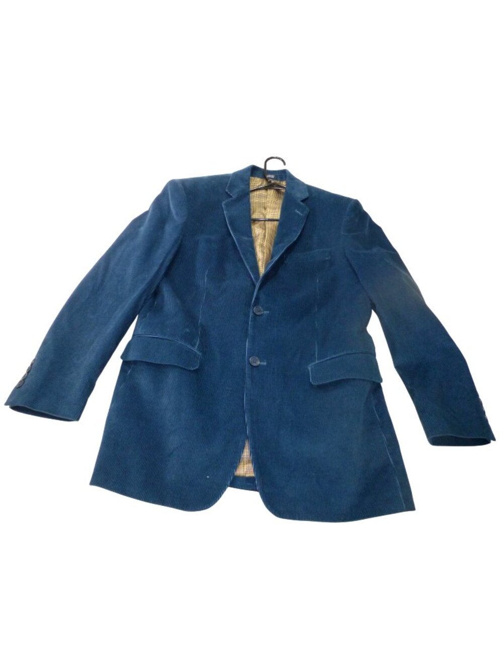 Saddlebred Mens Corduroy Blazer 38R Blue Cotton Plaid Lined‎ Sport Coat